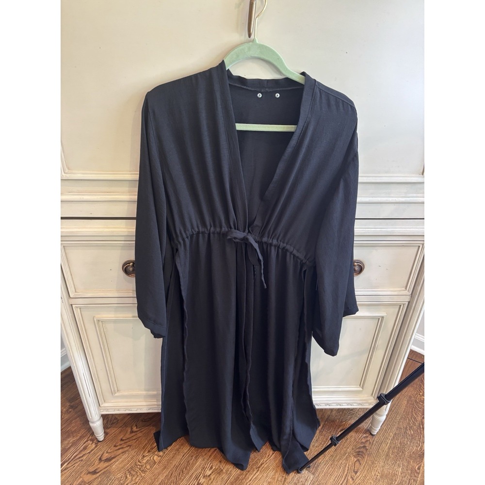 Afrodita Sheer Full‎ Length Beach Cover Black Solid Adjustable One Size Flowy